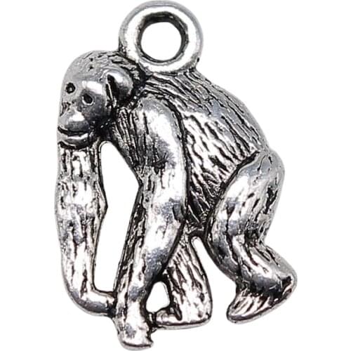 WYSIWYG 10pcs 14x10mm Orangutan Monkey Charm Pendants For Jewelry Making Antique Silver Color Gorilla Pendants Charm