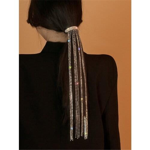 IOY IRENE Tassel Shine Full Rhinestone Hairpins For Women 2021 Vintage Bijoux Long Crystal Hair Barrettes Banquet Jewelry
