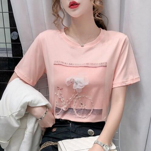 Gkfnmt Pink T shirt Women Clothes New Casual Summer Tops Fashion Female T-shirt Short Sleeve Black Woman Tshirt Top White 2020