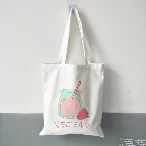 Women Canvas Shoulder Tote Bag Canvas Bag Chic Strawberry Printed Shopping Bags Female Handbag Reusable Shopper Bag Tote Bag
