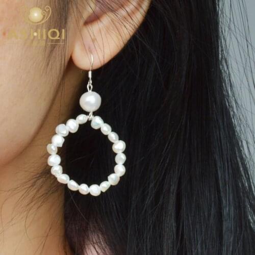 ASHIQI 2019 Natural Freshwater Pearl Dangle Earrings 925 Sterling Silver Fashion Jewelry For Women Gift
