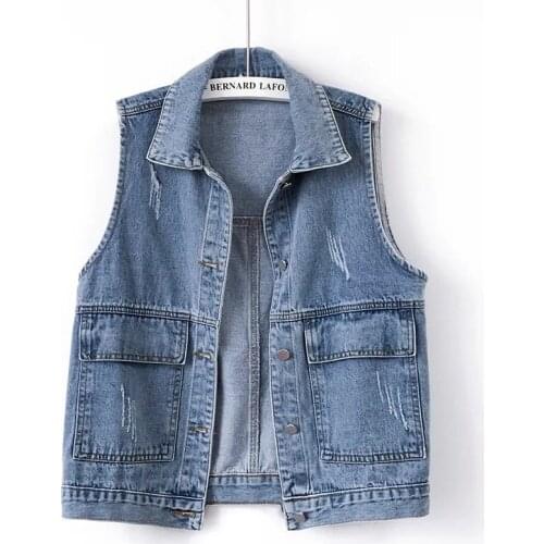 2021 Spring Autumn Women Denim Vest Jacket Korean Loose Waistcoat Cowboy Jackets Women Casual pocket Vest Coat Plus Size 5XL