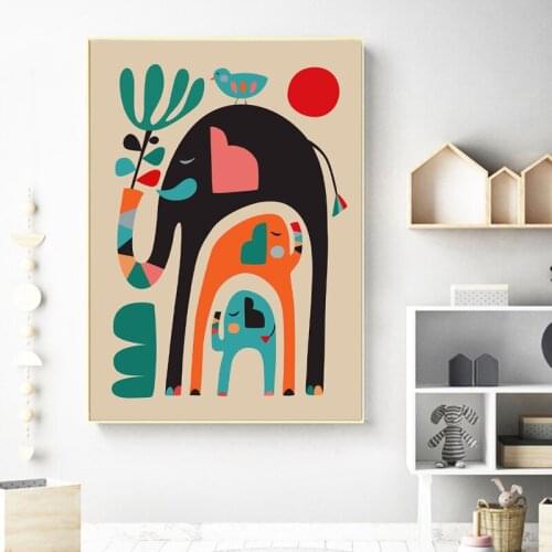 Elephants Animal Nursery Canvas Painting Posters And Prints Mid Century Modern Wall Art Pictures Abstract Kids Room Home Decor