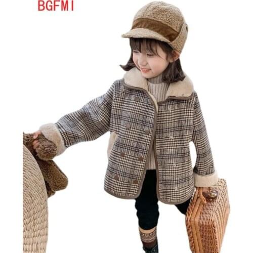 1-6 Yrs Winter Boys Girls Thick Warm British Double Breasted Wool Parkas Baby Kids Long Sleeve Soft Plaid Coat Jacket Outerwear