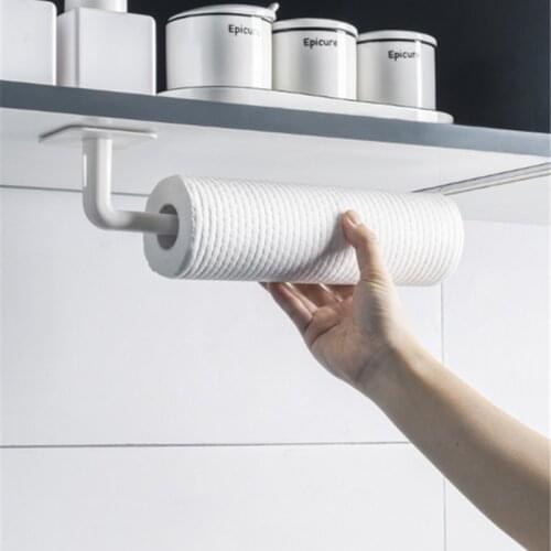 1Pc Kitchen Self-Adhesive Accessories Under Cabinet Paper Roll Rack Towel Holder Tissue Hanger Storage Rack For Bathroom Toilet