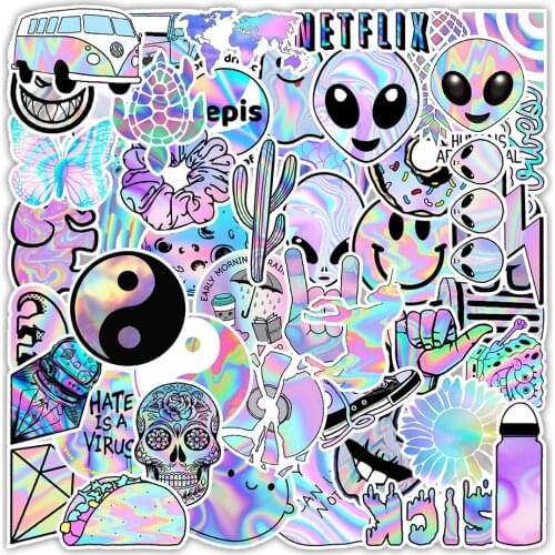 10/50PCS Holographic Laser Cartoon Stickers Mixed VSCO Luggage Skateboard Cute DIY Cool Graffiti Girl Gradient Car Sticker Decal