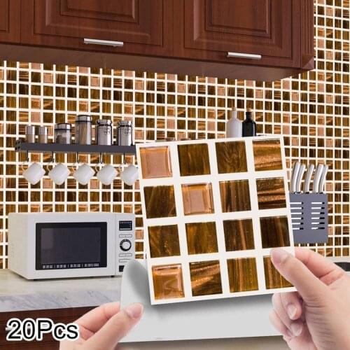 20Pcs 10 * 10cm 3D Adhesive Mosaic Tile Stickers Kitchen Bathroom Wall Decor. Waterproof Oil Resistant