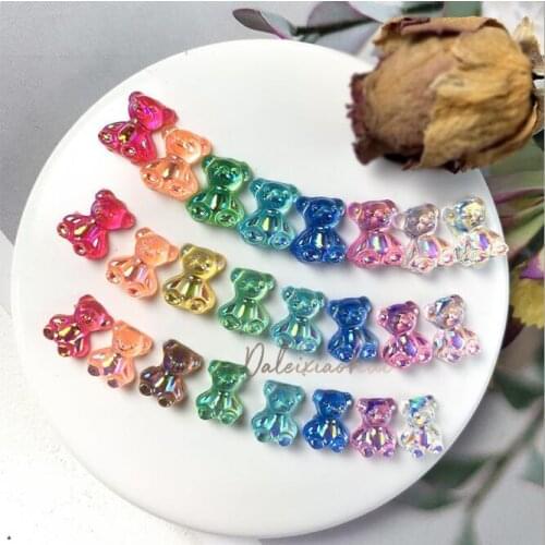 200Set/Lot Nail Diamond Ornament Bear Finished Stereo Aurora Crystal Glue Unreal Color Candy Rhinestone Decoration HA2266