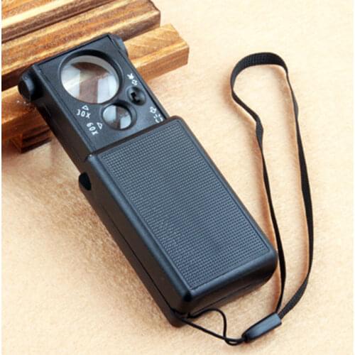 30x 60x Pull Type magnifying glass with light led magnifier microscopio fold eye Jewelry Loupe Currency Detecting Loupes