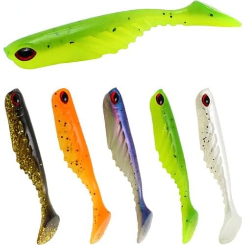 5 Pcs 70mm 2.9g Artificial T-Tail Wobblers Fishing Lures Easy Shiner Silicone Soft Bait Double Color Carp Artificial Soft Lure