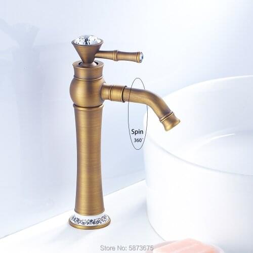 Diamond revolving bathroom basin brass single handle hot and cold wash basin vanity toilet vanity above counter basin faucet