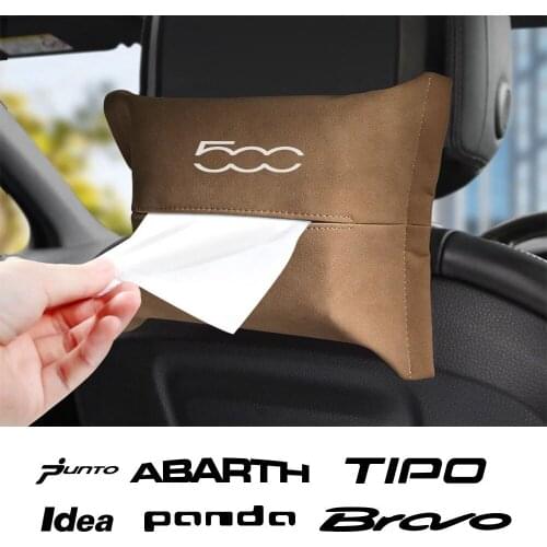 Car Tissue Boxes Paper Towel Bag For Fiat 500 Punto Panda Bravo Freemont Seicento Tipo Abarth Auto Interior Storage Accessories