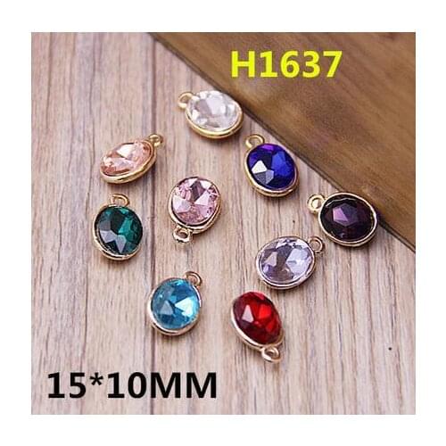 Free Shipping 50PCS/Lot Mixed Color 15*10MM Crystal Rhinestone Waterdrop Bracelet Charms DIY Jewelry Bracelet Alloy Charm