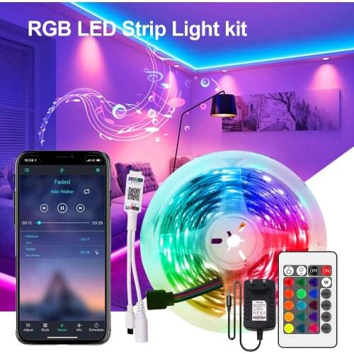 Bluetooth RGB LED Strip Light with Remote DC12V 5050 RGB Light Flexible Ribbon Waterproof Tape Diode Stripe Light 5M 10M 15M 20M