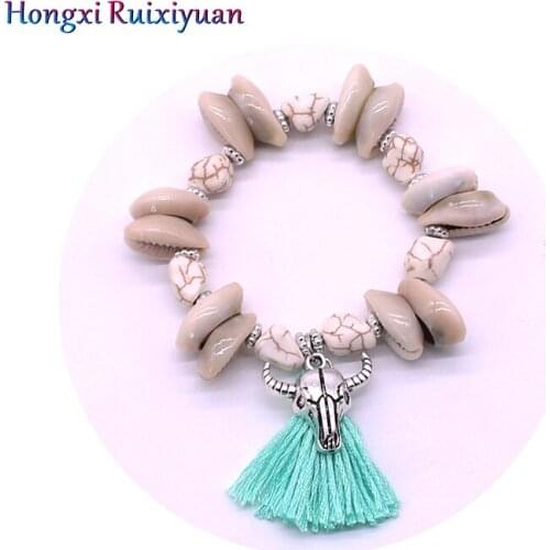 Bohemian shell bracelet handmade beaded tassel bracelets for women popular cow head natural stone shell bracelet jewelry