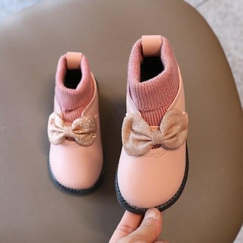 21-30 Baby Boot Fall/winter 2021 New Girl Princess Casual Shoes Bow Wool Ankle Boots Kids Single Boots Children Student Sneakers