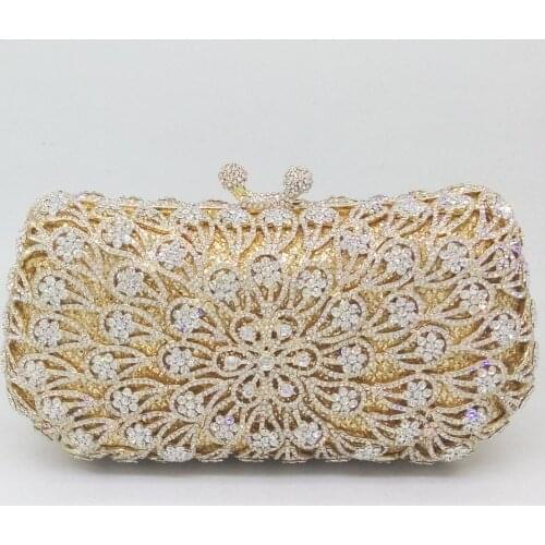 Boutique De FGG Gold&Silver Women Flower Clutch Crystal Evening Bags Bridal Wedding Rhinestone Handbags and Purses