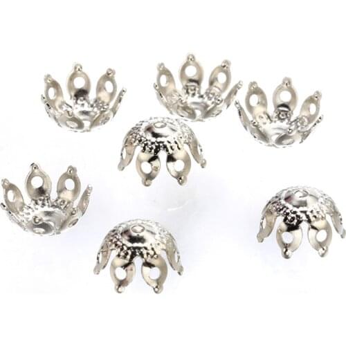 50 pcs 9mm Brass Flower bead cap silver plated Spacer Bead DIY for Jewelry Making Bracelet Findings Necklace Accessories