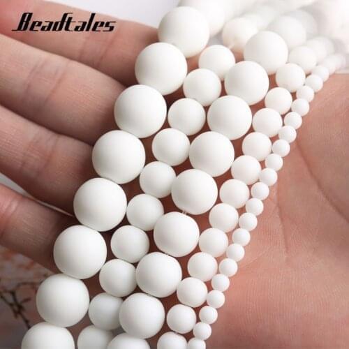 Natural Stone White Glass Stone Beads Round White Loose Beads For Jewelry DIY Making Bracelet Accessories 15" 4/6/8/10/12mm