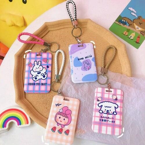Transparent Badge Holder for Women Men Card Case Short Rope Keychain Cardholder Girls Cute Animal Prints School Name Pass Cover