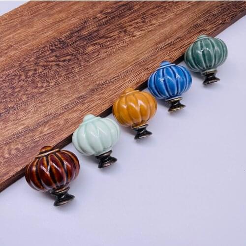 Pumpkin Colored Ceramic Knobs Set of 1 Vintage Kitchen Cabinet Cupboard Door Knobs Dresser Furniture Drawer Pull Handles