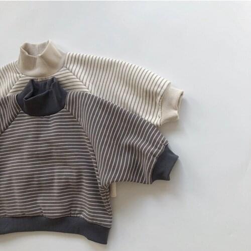 2021 Spring New Boys And Girls Turtleneck Cotton Striped Sweatshirts Kids Children Loose Long Sleeve Fleece Warm Hoodies