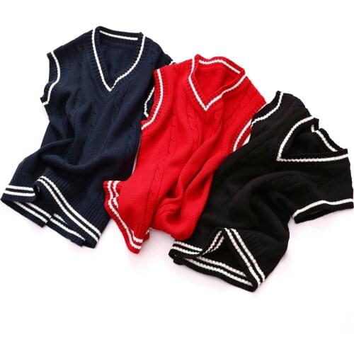 Children Knitted Sweater Kids Sweater Vest Boys Girls Autumn Winter V-neck Striped Big Kids Students Vests Girls Tops Sweaters