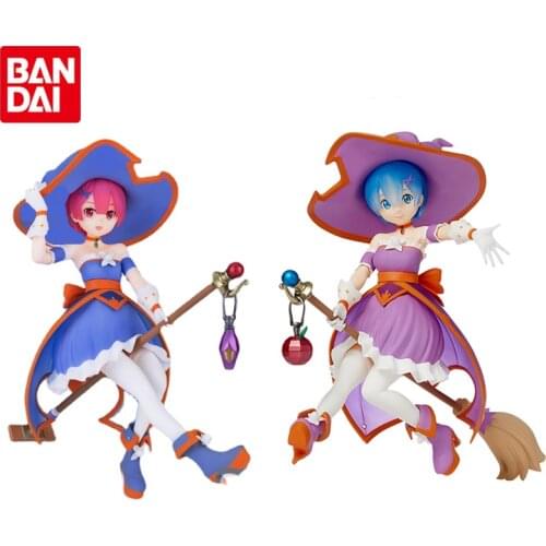 Bandai Genuine Re:Life In A Different World From Zero Ram Rem Little Witch Magician Anime Action Figures Collectible Model Toys