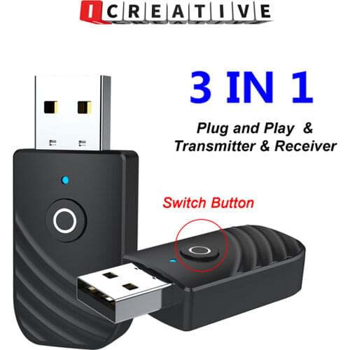 ICREATIVE Audio Receiver Transmitter 3.5mm Jack AUX USB 3 in 1 Mini Stereo Music Wireless Adapter for TV Car PC Headphones