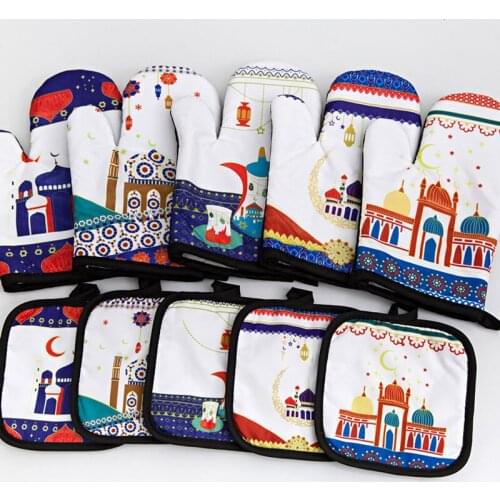 Eid Mubarak Baking Anti-scalding Oven Gloves Kitchen Mat Eid Ramadan Kareem Party Decoration Oven Mitts Useful Things For Home