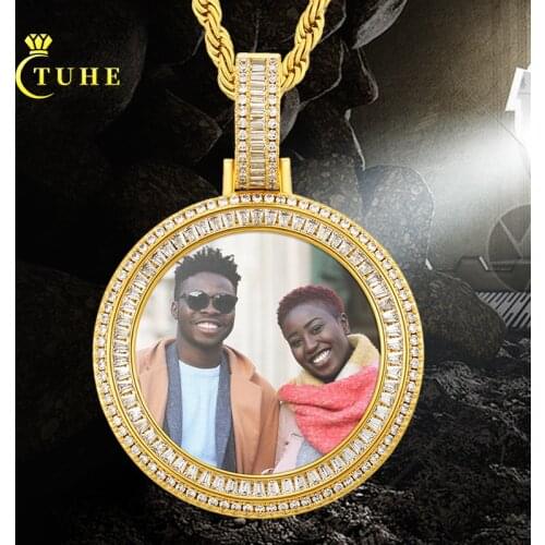 Customized Necklace Pendant Round Photo Medallions Necklace Men‘s Hip Hop Jewelry Personalized Custom Name Engraved Pendant Gift