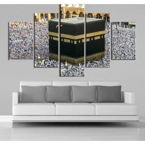 Islamic Wall Art Mecca Mosque Pilgrimage 5 Pieces Canvas Print Landscape Canvas Paintings Wall Prints Posters Home Decor Frame