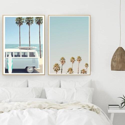 Coconut Palm Tree Bus Landscape Wall Art SurfBoard Canvas Painting Nordic Posters And Prints Pictures For Living Room Home Decor