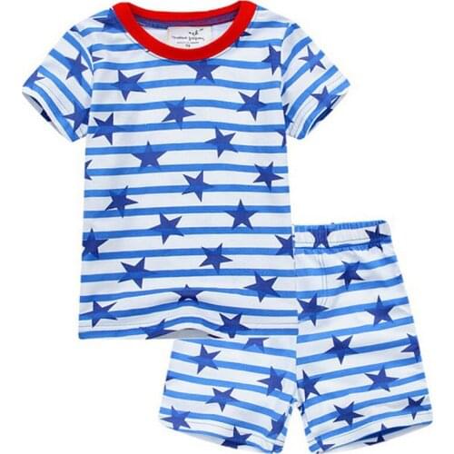 Jumping Meters New Arrival Summer Stars Print Boys Girls Cotton Clothing Sets Stripe Fashion Baby Hot Selling Suits