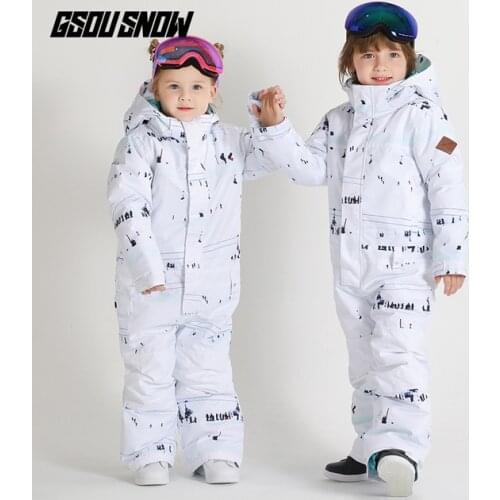 GSOU SNOW Brand Kids Ski Suit One Piece Boys Girls Snowboard Suit Windproof Waterproof Breathable Outdoor Sport Wear Child New