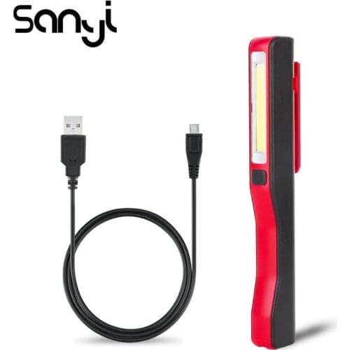 SANYI COB LED Magnetic Pen Flashlight Work Inspection Handy Hook Light USB Rechargeable Rotation Clip Portable Mini Torch