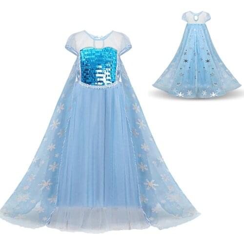 Girl Elsa Cosplay Costume Halloween Costumes for Toddler Kids Summer Princess Dress Girls Baby Birthday Party Masquerade Dress