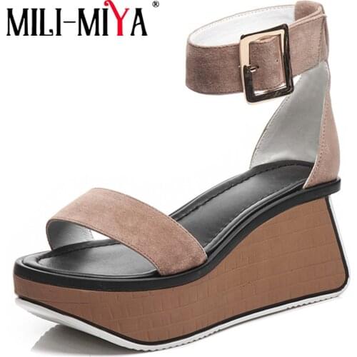 MILY-MIYA New Fashion Women Gladiator Sandals Suede Leather Buckle Strap Punk Peep Toe Woman Platform Wedges Casual Shoes