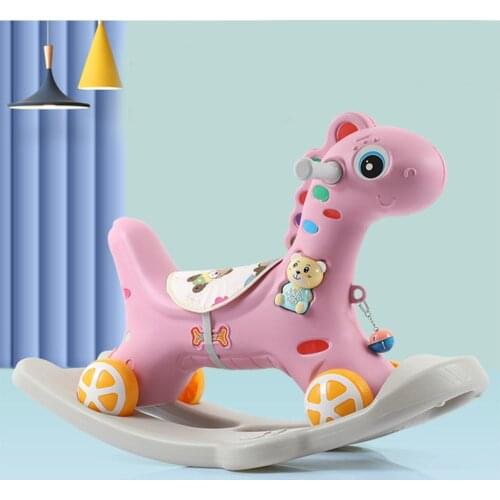 Infant Baby Ride On Toys 5In1Animal Rocking Horse Turntable Cart Flash Thickening Chassis Kids Indoor Toys