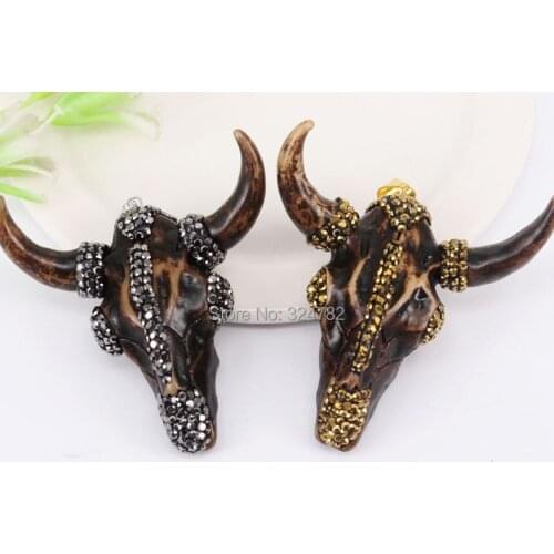 5pcs Fashion Cattle Pendant,Resin Cattle Pendant Beads with Crystal Rhinestone,Charm Gem stone Horn Pendant For Jewelry Making