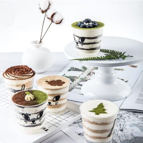 25pcs High quality transparent creative disposable cake cup child birhtday party baking tool diy dessert plastic cup with lid