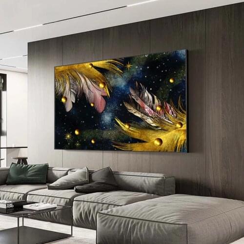 Luxury Nordic Art Feather Pearl Canvas Painting Wall Art Posters Prints Wall Pictures for Living Room Home Wall Cuadros Decor
