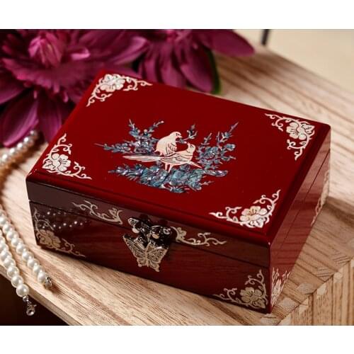 Hand Made Abalone Shell-linlaid Mosaic Jewelry Box Storage Lacquerware Lacquer Arts with Lock 16x11x7cm Wedding Gift Red
