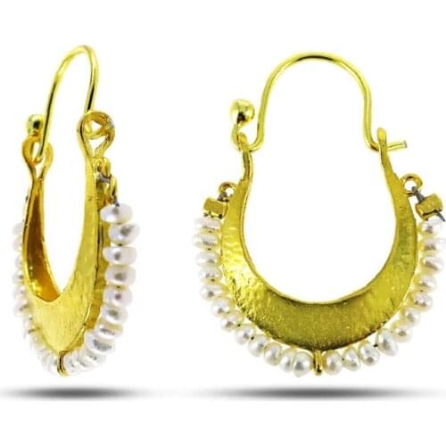 925 K Silver Gold Color With Pearl Bag Earrings