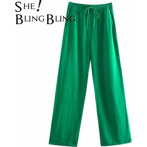 SheBlingBling Summer Fashion Geometric Print Women Long Trousers Drawstring High Waist Wide Leg Pant Female Ankle Length Pants