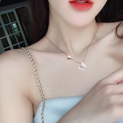 U-Magical Fairy Asymmetric Double Layer Butterfly Pendant Necklace for Women Charming Titanium Steel Metallic Necklace Jewelry