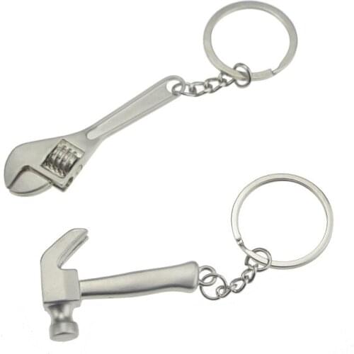 UANME 2 Pcs Funny Mini Metal Hammer And Wrench Adjustable Tool Car Keyring Creative Metal Keychain Personality