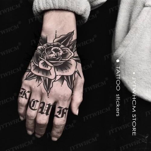 Waterproof Temporary Tattoo Sticker Henna Tattoo Rose Flower Hand Back Tattoo Art Ghost Face Flash Tattoo Fake Tattoo Men Women