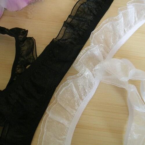 Top grade 2.5cm width 10meter/ot 2color mixed elastic lace trimming sheer strap lace trim elastic ruffle hem lace trimming Z650