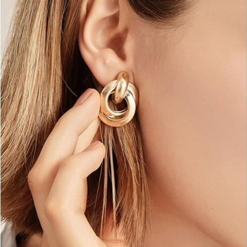 Gold Vintage Metal Round Hoop Drop Earrings for Women Korean Fashion Geometric Circle Hanging Earrings 2021 Trend Female Jewelry